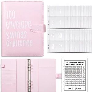 Pink 100  Envelope Savings Challenge Binder